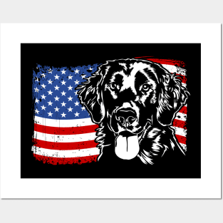 Proud Flat Coated Retriever American Flag patriotic dog Posters and Art